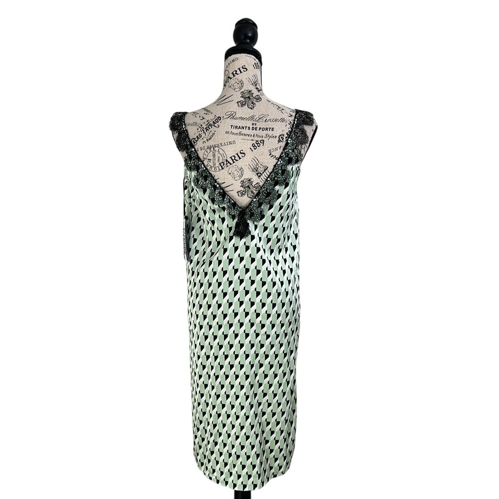 Future Collective Kahlana Barfield Brown Green Geometric Lace Slip Dress XS NWT - Picture 3 of 10